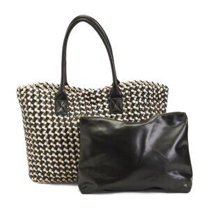 NWT Sincerely Jules Black and White Woven Tote Bag